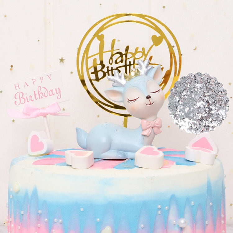 ตกแต่งรถการ์ตูน Sika Deer ตกแต่งเรซิ่นหัตถกรรมตกแต่งเค้ก, Blue, Pink