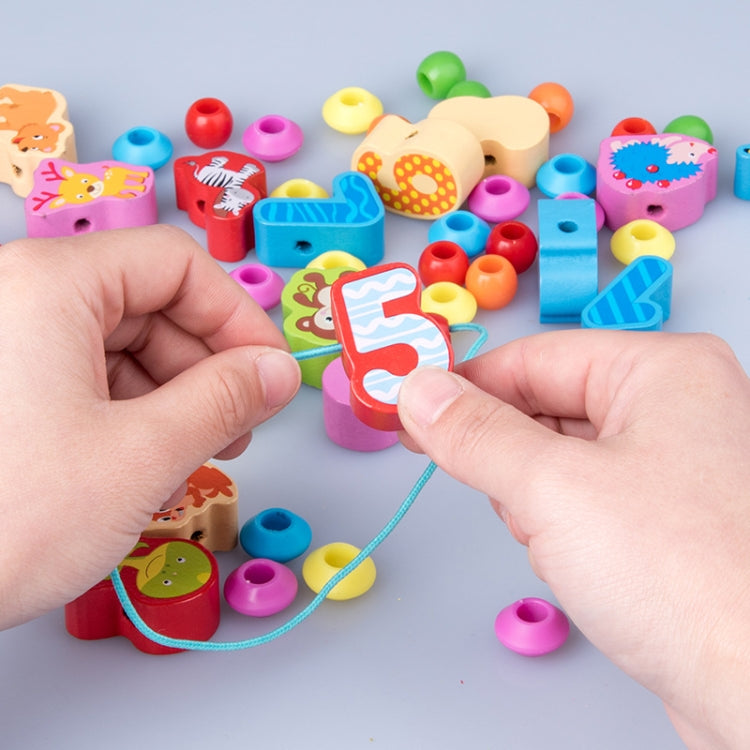 เด็กร้อยเกลียวของเล่นการศึกษาในช่วงต้นลูกปัดไม้ความรู้ความเข้าใจ, 60 PCS / Set Number+Animal