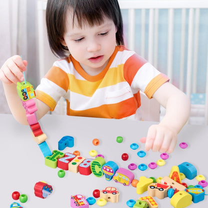 เด็กร้อยเกลียวของเล่นการศึกษาในช่วงต้นลูกปัดไม้ความรู้ความเข้าใจ, 60 PCS / Set Number+Animal