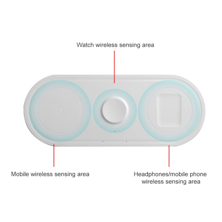 KT-W50A8 3 in 1 10W แท่นชาร์จไร้สายแบบมัลติฟังก์ชั่นสำหรับ iPhone / iWatch / AirPods