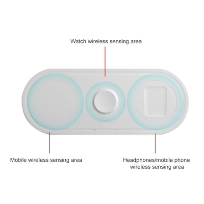 KT-W50A8 3 in 1 10W แท่นชาร์จไร้สายแบบมัลติฟังก์ชั่นสำหรับ iPhone / iWatch / AirPods