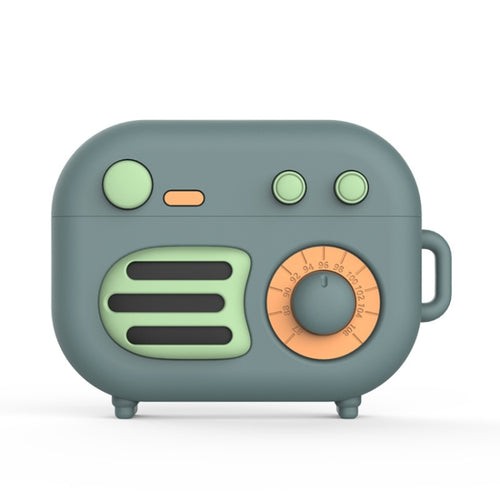 2 ชิ้น Retro วิทยุ รูปร่างฝาครอบป้องกันซิลิโคนสำหรับ AirPods Pro, Green, Blue Gray, Matcha Green, Pink, Green+Finger Ring