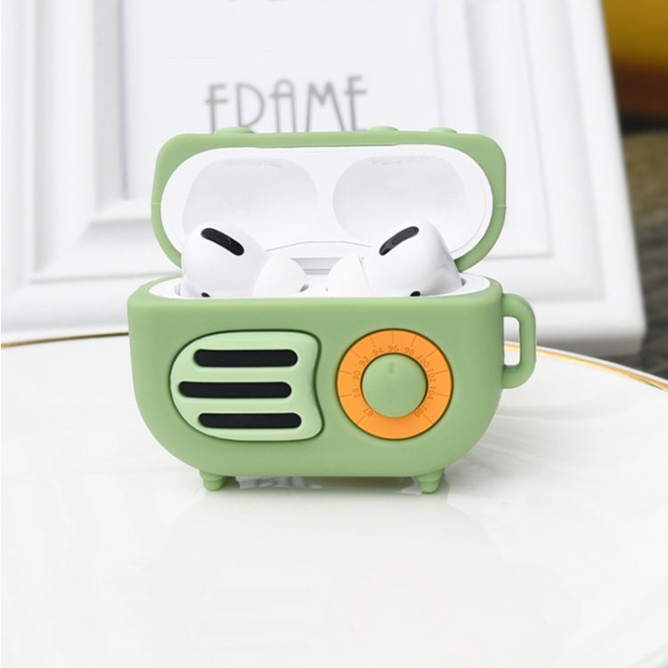 2 ชิ้น Retro วิทยุ รูปร่างฝาครอบป้องกันซิลิโคนสำหรับ AirPods Pro, Green, Blue Gray, Matcha Green, Pink, Green+Finger Ring