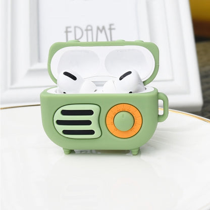 2 ชิ้น Retro วิทยุ รูปร่างฝาครอบป้องกันซิลิโคนสำหรับ AirPods Pro, Green, Blue Gray, Matcha Green, Pink, Green+Finger Ring