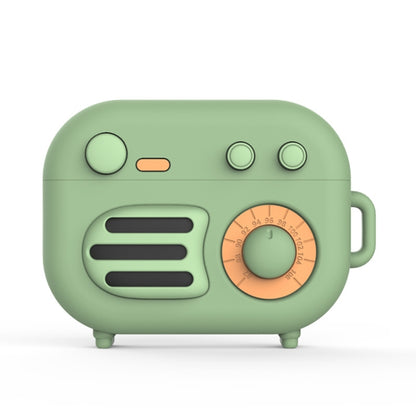 2 ชิ้น Retro วิทยุ รูปร่างฝาครอบป้องกันซิลิโคนสำหรับ AirPods Pro, Green, Blue Gray, Matcha Green, Pink, Green+Finger Ring