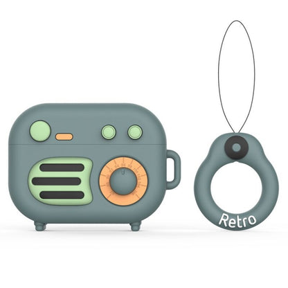 2 ชิ้น Retro วิทยุ รูปร่างฝาครอบป้องกันซิลิโคนสำหรับ AirPods Pro, Green, Blue Gray, Matcha Green, Pink, Green+Finger Ring