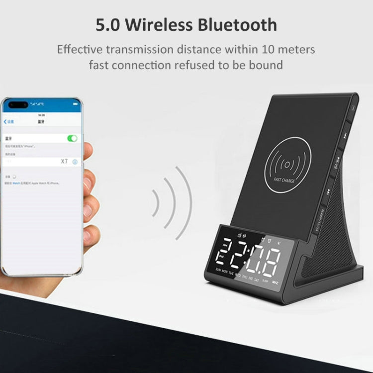 X7 ลำโพง Bluetooth ชาร์จไร้สายมัลติฟังก์ชั่นพร้อมนาฬิกาปลุกและวิทยุและรีโมทคอนโทรล, US Plug, UK Plug, EU Plug