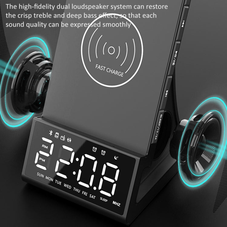 X7 ลำโพง Bluetooth ชาร์จไร้สายมัลติฟังก์ชั่นพร้อมนาฬิกาปลุกและวิทยุและรีโมทคอนโทรล, US Plug, UK Plug, EU Plug