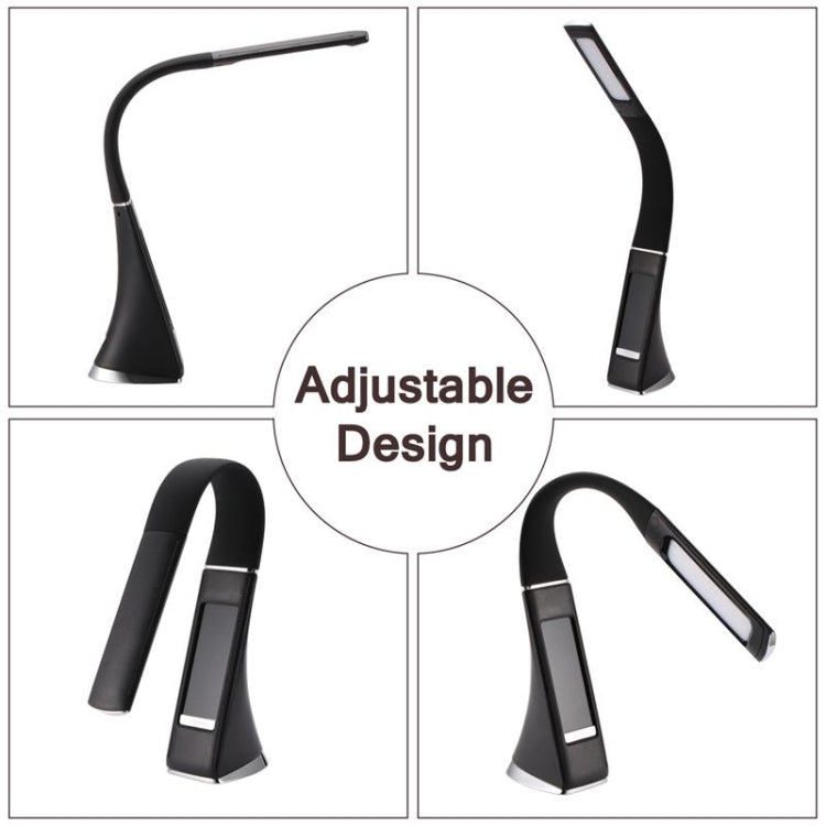 U2 5W โคมไฟตั้งโต๊ะพื้นผิวหนัง LED หรี่แสงได้ 3 ระดับพร้อมจอแสดงผลอุณหภูมิ/นาฬิกา/ปฏิทิน, Black