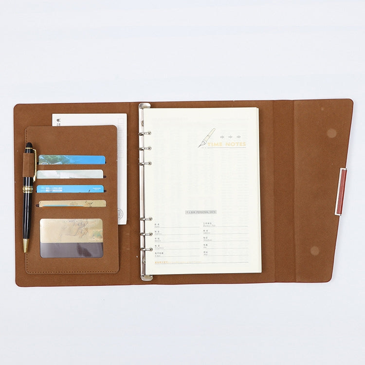 สมุดโน๊ตธุรกิจ 2 ชิ้นหนังเทียม PU Tri-Fold Loose-Leaf Notepad, A5