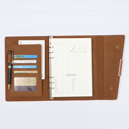 สมุดโน๊ตธุรกิจ 2 ชิ้นหนังเทียม PU Tri-Fold Loose-Leaf Notepad, A5