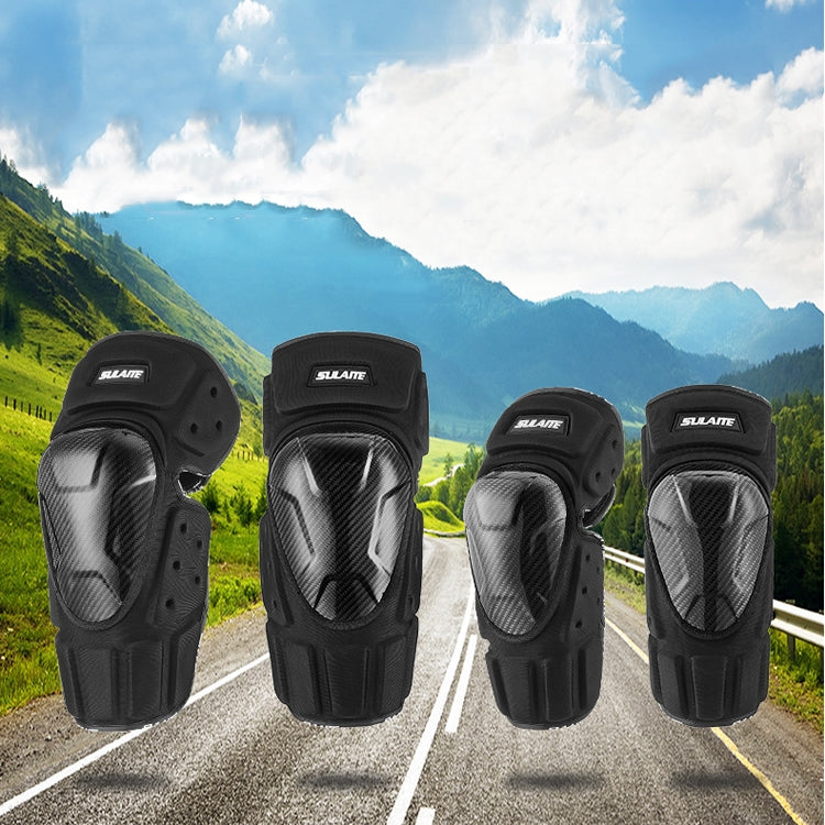 SULAITE Off-Road รถจักรยานยนต์ ความอบอุ่นกันลมกันลมกันกระแทกระบายอากาศได้คาร์บอนไฟเบอร์อุปกรณ์ป้องกัน, Knee Pads+Elbow Pads, Knee Pads