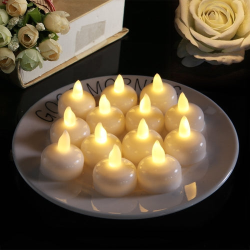 12 ชิ้นเทียนกันน้ำสปาห้องอาบน้ำฝักบัวน้ำไฟตกแต่งเทียน LED เทียนลอยน้ำ, Warm White Light, Cool White Light, แสงสีเหลือง