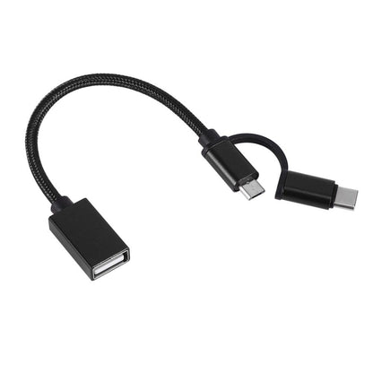 USB 3.0 ตัวเมียเป็น Micro USB USB-C / Type-C การชาร์จตัวผู้ + การส่งผ่านสายเคเบิลอะแดปเตอร์ถักไนลอน OTG ความยาวสายเคเบิล: 19 ซม.