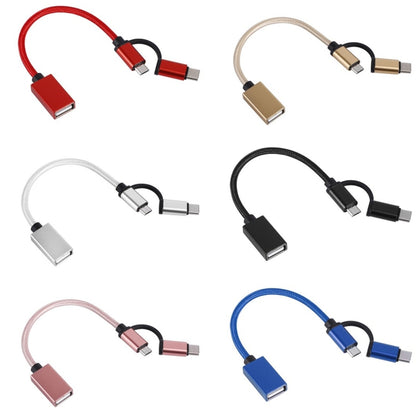 USB 3.0 ตัวเมียเป็น Micro USB USB-C / Type-C การชาร์จตัวผู้ + การส่งผ่านสายเคเบิลอะแดปเตอร์ถักไนลอน OTG ความยาวสายเคเบิล: 19 ซม.