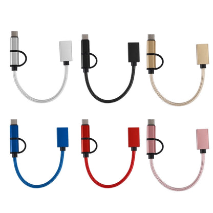 USB 3.0 ตัวเมียเป็น Micro USB USB-C / Type-C การชาร์จตัวผู้ + การส่งผ่านสายเคเบิลอะแดปเตอร์ถักไนลอน OTG ความยาวสายเคเบิล: 19 ซม.