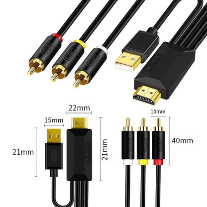 JingHua HDMI-3RCA HDMI To 3RCAสายแปลงSet-Top TVโปรเจคเตอร์AV Lotusสายแปลง, 1m, 2m, 3m, 5m
