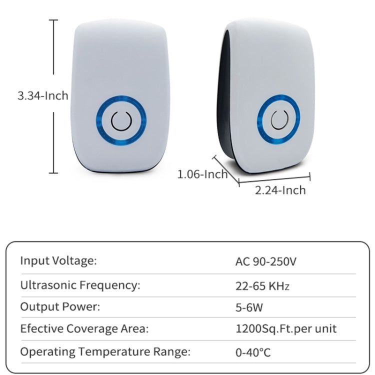 H12 2 ชิ้นอัลตราโซนิกอิเล็กทรอนิกส์ เมาส์ Repeller ครัวเรือนมินิยุง Repeller, H12 US Plug White