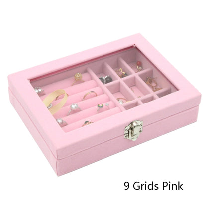 บ้าน ฝาแก้ว กล่องเก็บเครื่องประดับผ้าสักหลาดพร้อมฝาปิด, 9 Grids Pink, 9 Grids Ice Grey, 3 Grids Ice Grey