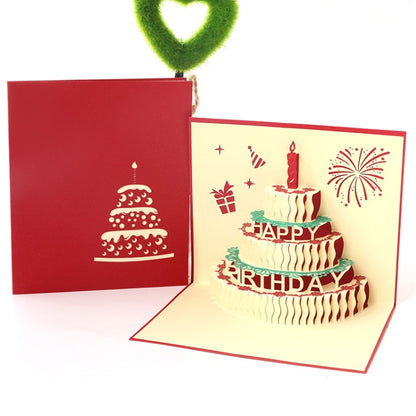 2 ชิ้น 3D เค้กสามมิติการ์ดวันเกิดเด็กของขวัญแฮนด์เมดการ์ดขนาดเล็ก, Red Cover, Golden Cover