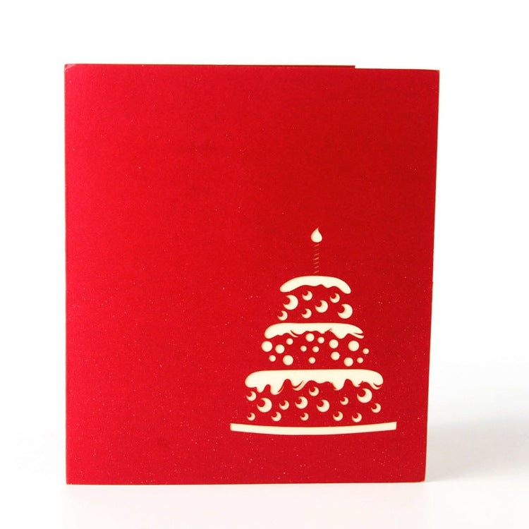 2 ชิ้น 3D เค้กสามมิติการ์ดวันเกิดเด็กของขวัญแฮนด์เมดการ์ดขนาดเล็ก, Red Cover, Golden Cover