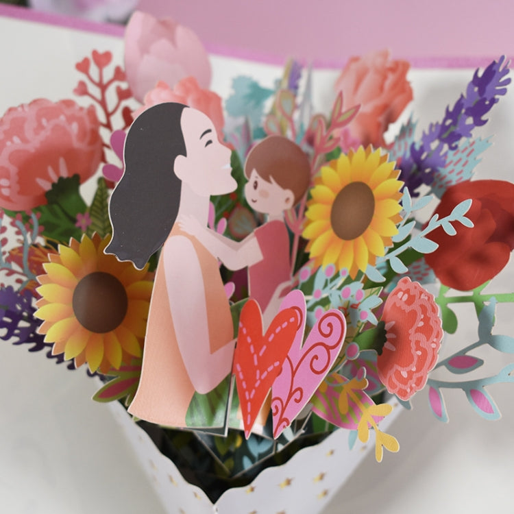 การ์ดอวยพรช่อดอกไม้วันแม่ 2 ชิ้นการ์ดอวยพรสเตอริโอ 3 มิติและการ์ดวันขอบคุณพระเจ้า, Mother Day Bouquet Greeting Card