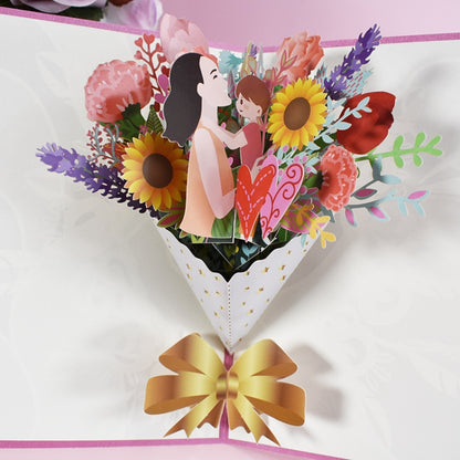 การ์ดอวยพรช่อดอกไม้วันแม่ 2 ชิ้นการ์ดอวยพรสเตอริโอ 3 มิติและการ์ดวันขอบคุณพระเจ้า, Mother Day Bouquet Greeting Card