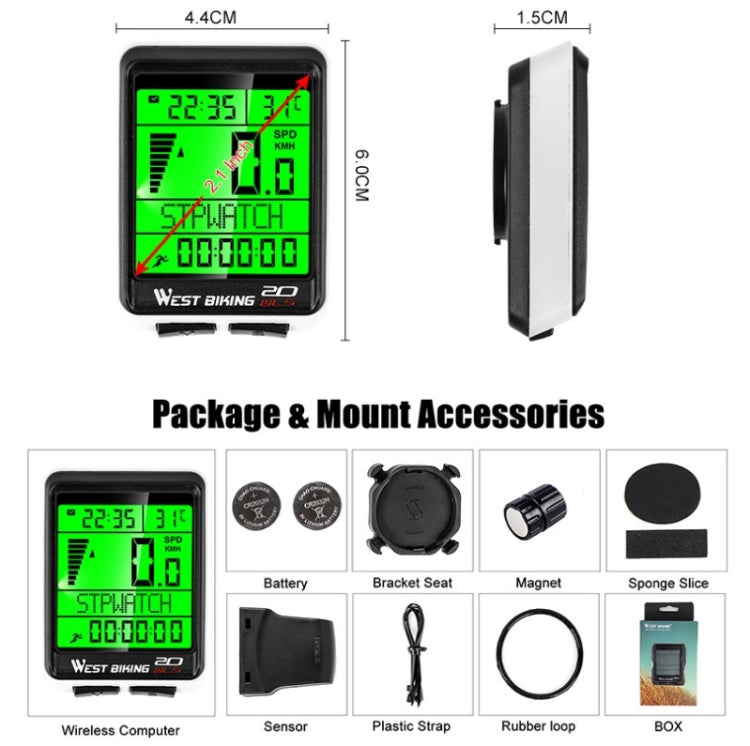 WEST BIKING จักรยานเสือภูเขาไร้สายรหัสเมตรหน้าจอขนาดใหญ่มัลติฟังก์ชั่นกันน้ำ Speedometer, Large-Screen
