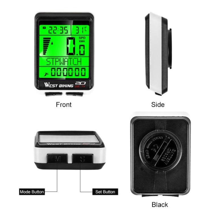 WEST BIKING จักรยานเสือภูเขาไร้สายรหัสเมตรหน้าจอขนาดใหญ่มัลติฟังก์ชั่นกันน้ำ Speedometer, Large-Screen