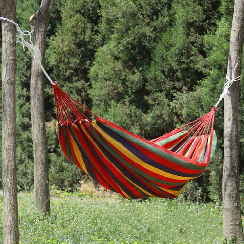 ผ้าใบหนา Hammock Field Rollover Prevention เปลญวนกลางแจ้ง Swing, 260x80 No Stick Single (Red Stripe), 260x80  Non-stick Single (Blue Stripes ), 260x100 No Stick (Red Stripes), 260x100 No Stick (Blue Stripes), 260x150 No Stick (Red Stripes）             ...