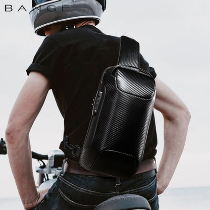 BANGE กระเป๋าคาดหน้าอกแฟชั่นสำหรับผู้ชาย Carbon Brazing Dimensional Waterproof Messenger Bag, BANGE Chest Bag
