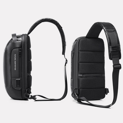 BANGE กระเป๋าคาดหน้าอกแฟชั่นสำหรับผู้ชาย Carbon Brazing Dimensional Waterproof Messenger Bag, BANGE Chest Bag