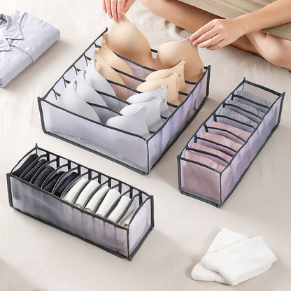 3 in 1 ชุดชั้นในลิ้นชักกล่องเก็บของใช้ในครัวเรือนถุงเท้าพับกล่องเก็บ, Beige, Gray