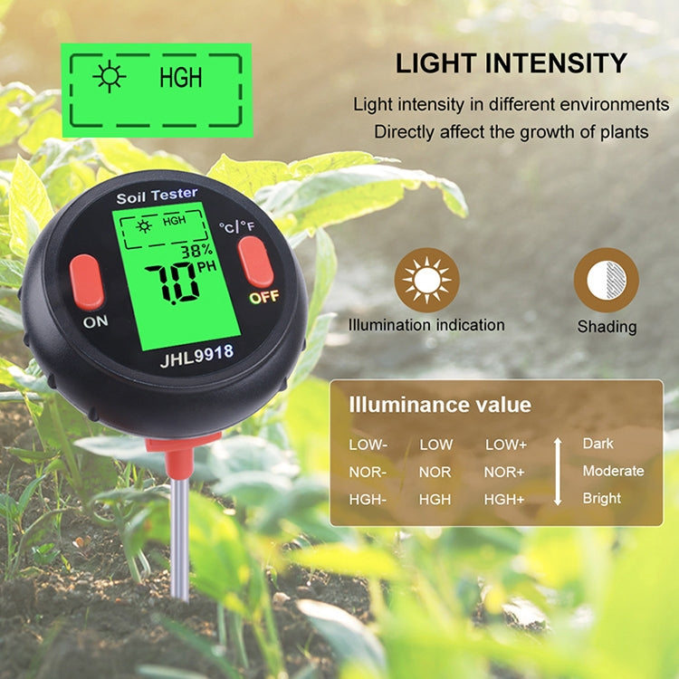 เครื่องวัดดินแบบห้าในหนึ่งเดียว PH เครื่องตรวจจับแสงอุณหภูมิความชื้น PH Photometry เครื่องตรวจจับมัลติฟังก์ชั่น, 5 In 1