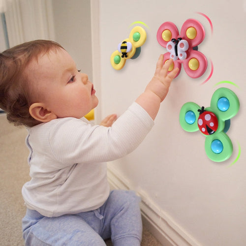 3 In 1 Fingertip Spinner Baby Rattle สามสีแมลง Sucker เปิดและเปิดสนุกของเล่นเด็กอาบน้ำ, Fingertip Spinner
