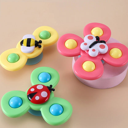 3 In 1 Fingertip Spinner Baby Rattle สามสีแมลง Sucker เปิดและเปิดสนุกของเล่นเด็กอาบน้ำ, Fingertip Spinner