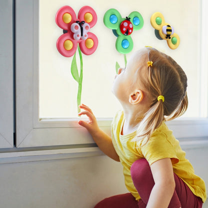 3 In 1 Fingertip Spinner Baby Rattle สามสีแมลง Sucker เปิดและเปิดสนุกของเล่นเด็กอาบน้ำ, Fingertip Spinner