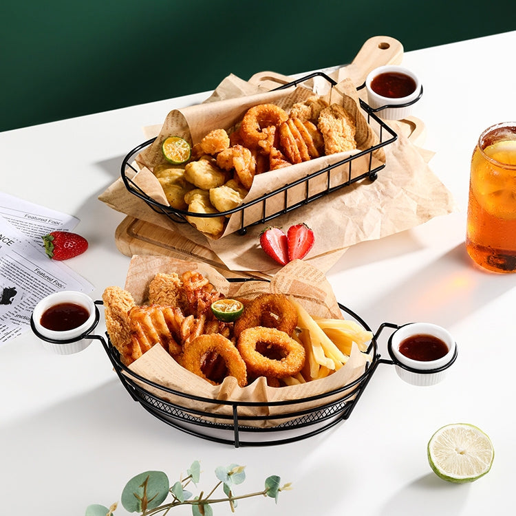 Wrought Iron ผลไม้แบบพกพาตะกร้าขนมปัง French Fries ทอดขนมตะกร้าแบบพกพา, Double Cup Egg-shaped, Double Cup Round, Single Cup Boat, Square Short Basket, Rectangular Short Basket, Large Round Wire, Small Round Wire, Large Messy Wire, Small Messy Wire