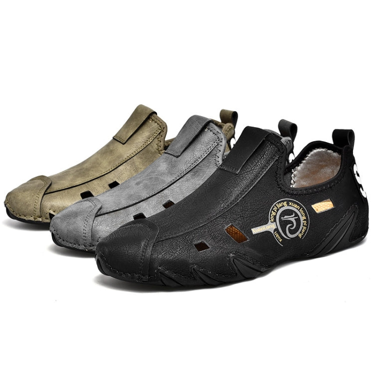 รองเท้าผ้าใบผู้ชายขนาดใหญ่ Soft Sole Lazy Hollow รองเท้าหนัง All-Match Peas รองเท้า, 48