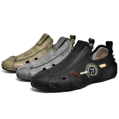 รองเท้าผ้าใบผู้ชายขนาดใหญ่ Soft Sole Lazy Hollow รองเท้าหนัง All-Match Peas รองเท้า, 48