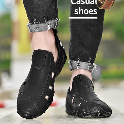 รองเท้าผ้าใบผู้ชายขนาดใหญ่ Soft Sole Lazy Hollow รองเท้าหนัง All-Match Peas รองเท้า, 48