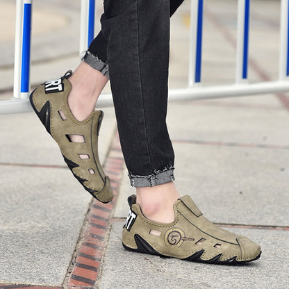 รองเท้าผ้าใบผู้ชายขนาดใหญ่ Soft Sole Lazy Hollow รองเท้าหนัง All-Match Peas รองเท้า, 48