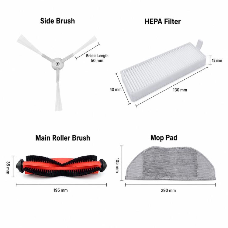 อุปกรณ์เสริมเหมาะสำหรับ Xiaomi Mijia G1 Sweeping Robot ข้อมูลจำเพาะ:, Main Brush, 3 Pairs Side Brush, 6 PCS Filter, 2 PCS Rag, Set 1