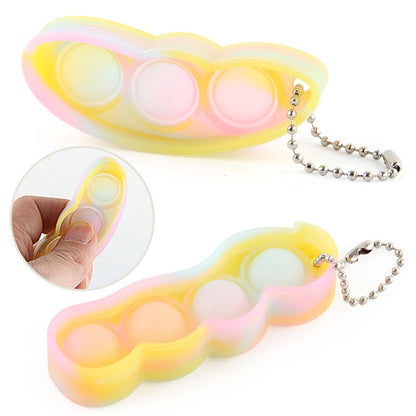 พวงกุญแจพัดลมฟองนิ้วบีบอัด 3 คู่กดของเล่นบีบนิ้วระบาย, Bubble Fan Keychain