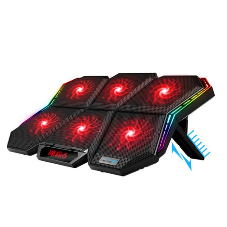 COOLCOLD RGB หม้อน้ำโน้ตบุ๊กพัดลมหกตัวฐานระบายความร้อนแล็ปท็อปแบบปรับได้, 5V Speed  Colorful Version, 5V Touch 12 Symphony Version