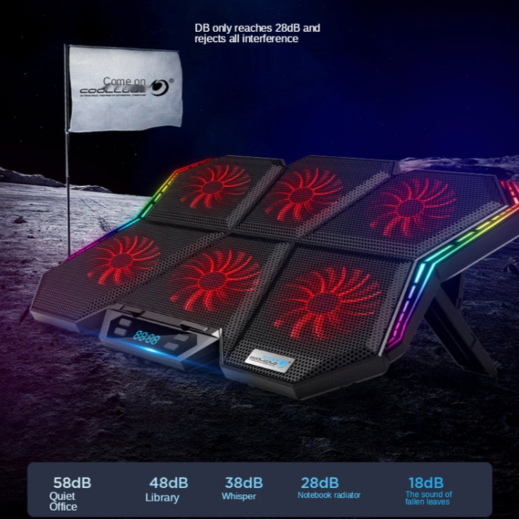 COOLCOLD RGB หม้อน้ำโน้ตบุ๊กพัดลมหกตัวฐานระบายความร้อนแล็ปท็อปแบบปรับได้, 5V Speed  Colorful Version, 5V Touch 12 Symphony Version