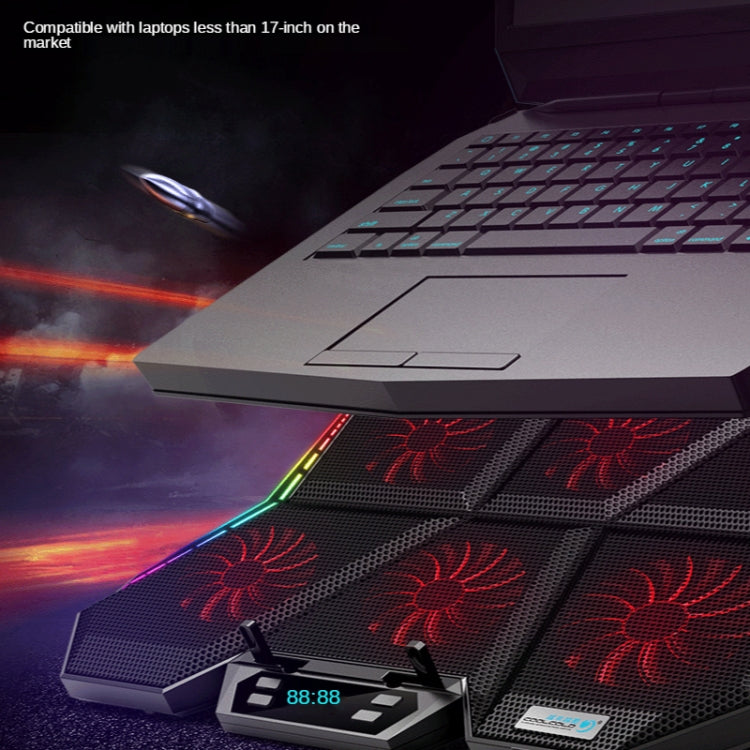 COOLCOLD RGB หม้อน้ำโน้ตบุ๊กพัดลมหกตัวฐานระบายความร้อนแล็ปท็อปแบบปรับได้, 5V Speed  Colorful Version, 5V Touch 12 Symphony Version