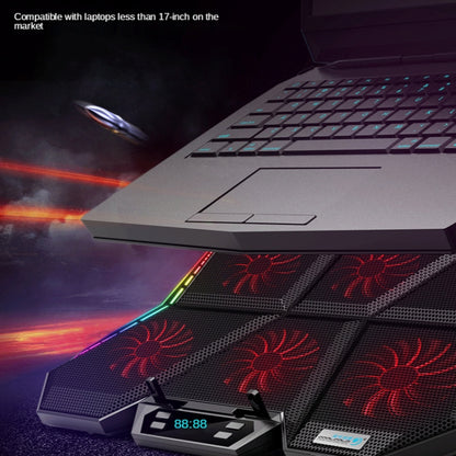 COOLCOLD RGB หม้อน้ำโน้ตบุ๊กพัดลมหกตัวฐานระบายความร้อนแล็ปท็อปแบบปรับได้, 5V Speed  Colorful Version, 5V Touch 12 Symphony Version
