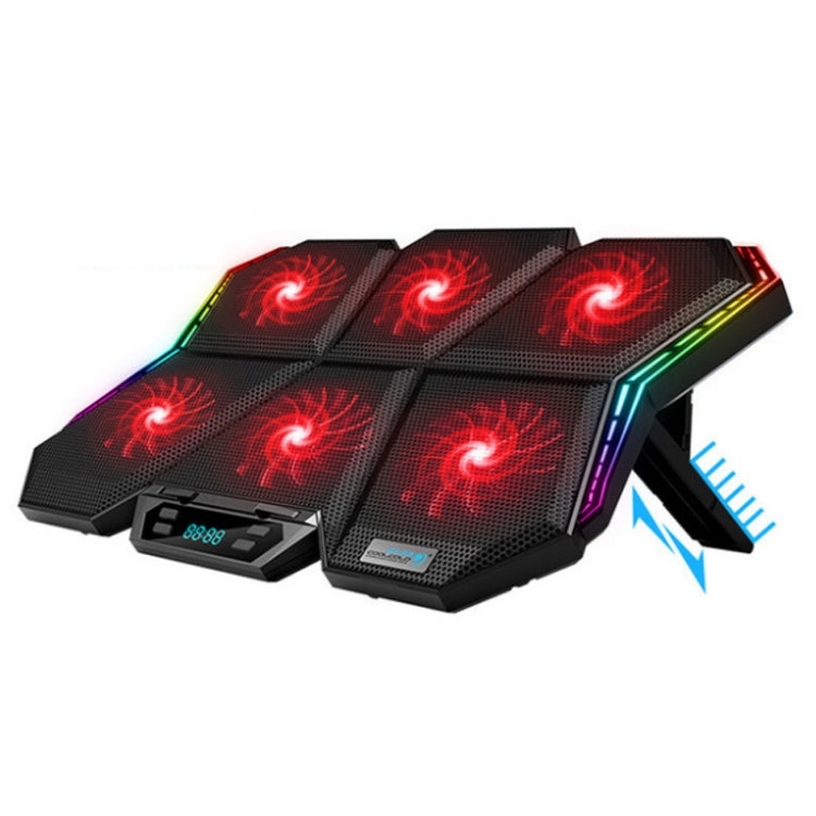 COOLCOLD RGB หม้อน้ำโน้ตบุ๊กพัดลมหกตัวฐานระบายความร้อนแล็ปท็อปแบบปรับได้, 5V Speed  Colorful Version, 5V Touch 12 Symphony Version