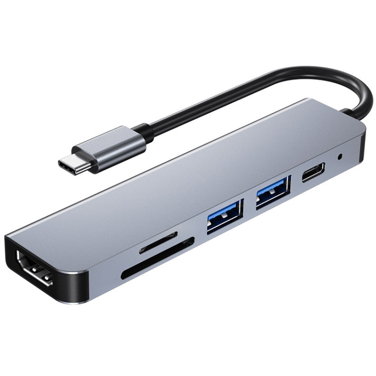 6 In 1 USB-C / Type-C ถึง 4K HDMI + ช่องเสียบการ์ด SD / TF + การชาร์จ PD USB-C / Type-C + 2 พอร์ต USB 3.0 มัลติฟังก์ชั่น HUB Docking Station, 6 In 1